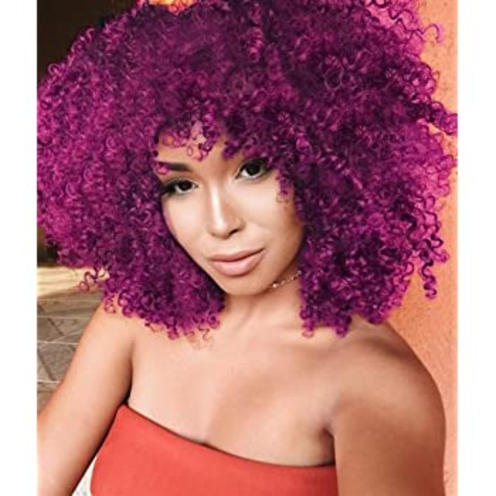 Purple and Black Curly Afro Wig Extensions